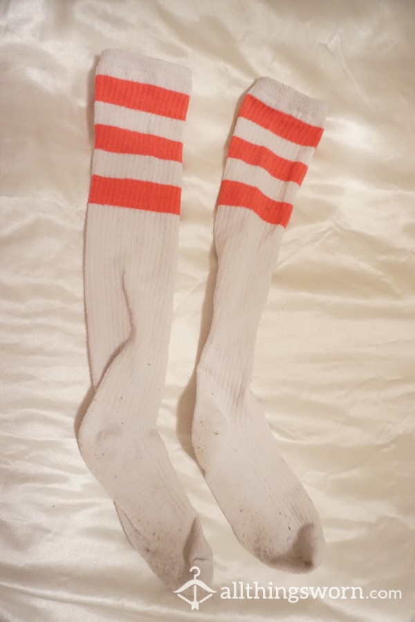 White And Pink Tube Knee High Socks