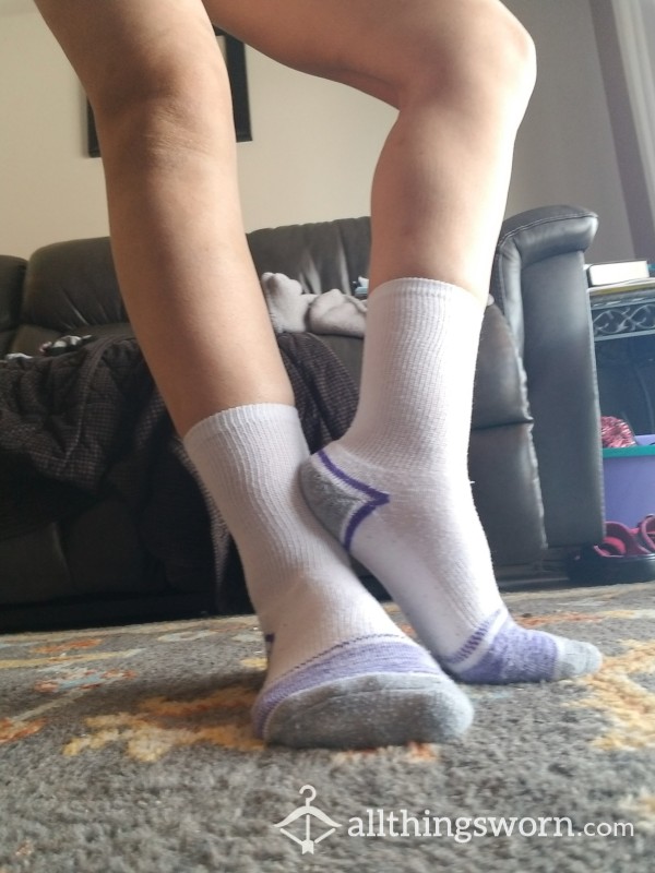 White And Purple Toe Crew Socks