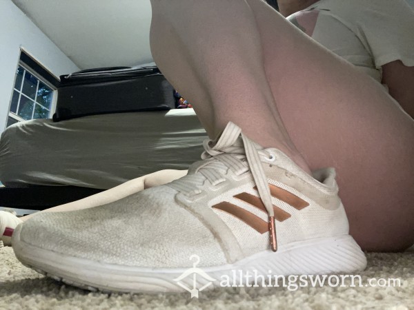 White And Rose Gold Adidas Sneakers