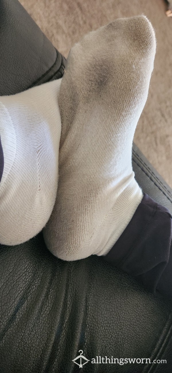 White Ankle Socks Very Stinky 👅🤭👃 2 Day Wear $25 I Can Ship Today!