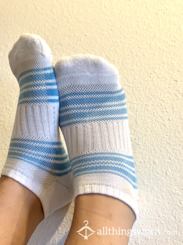 White & Baby Blue Cotton Socks