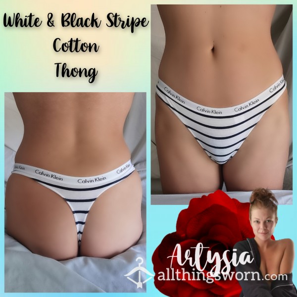 White & Black Cotton Thong