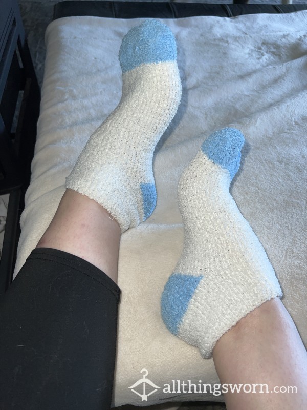 White & Blue Fuzzy Socks