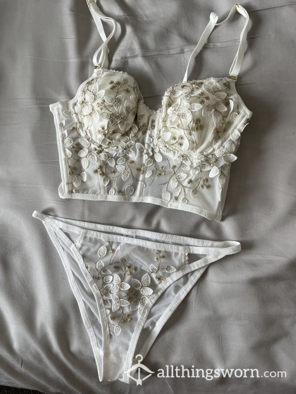White Bralette With Matching Panties