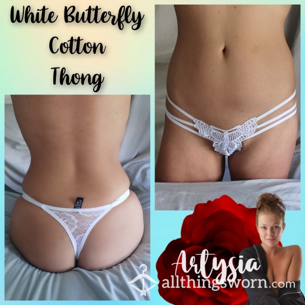 White Butterfly Cotton Thong