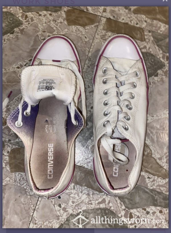 White Canvas Converse With Pink Strip