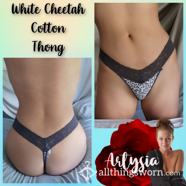 White Cheetah Cotton Thong
