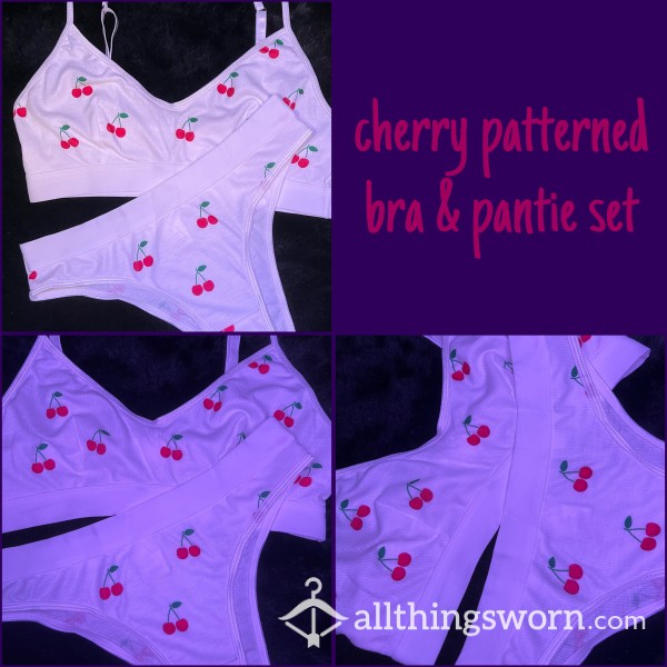 White Cherry Patterned Bra & Pantie Lingerie Set 🍒