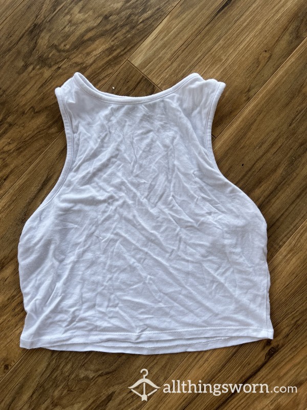 White Cotton Gym Tank Top Drenched In My #sweatwithanya