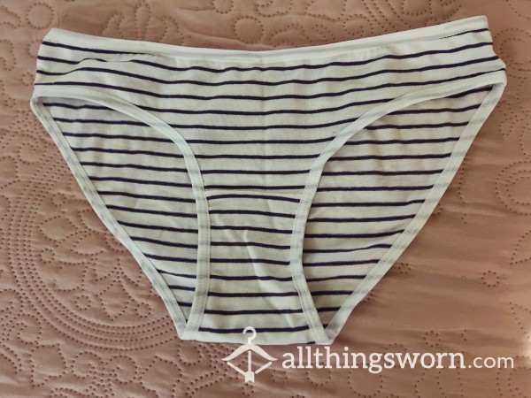 White Striped Cotton Hipster Panties $30aud