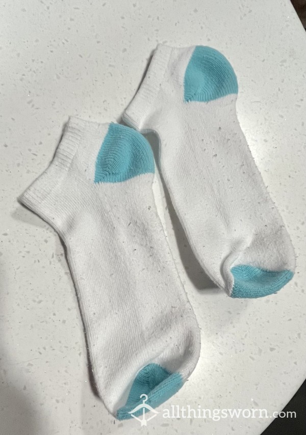 White Cotton Socks With Light Blue
