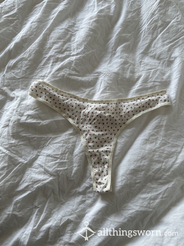 White Cotton Thong With Flowers