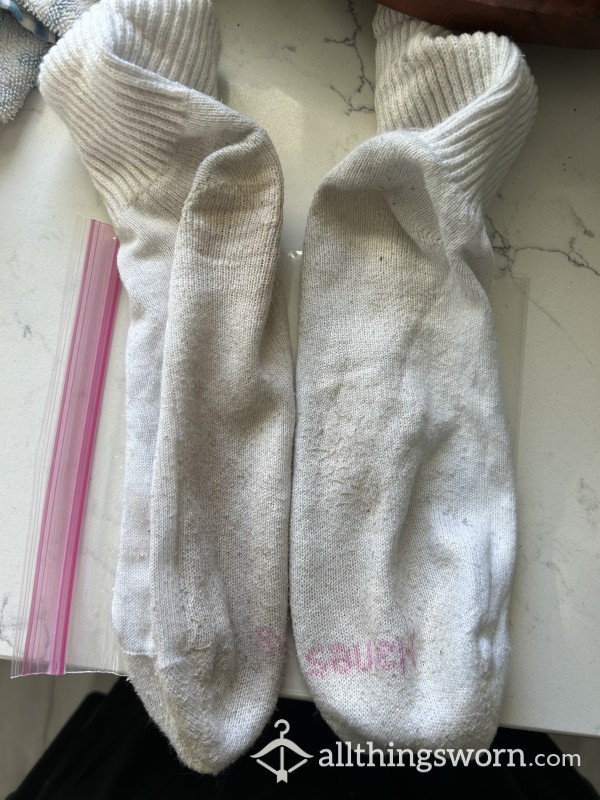 White Crew Socks, Worn About 2.5 Days