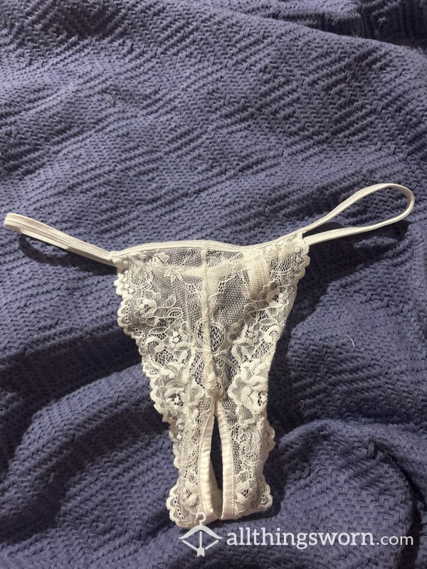 White Crotchless Lace Thong