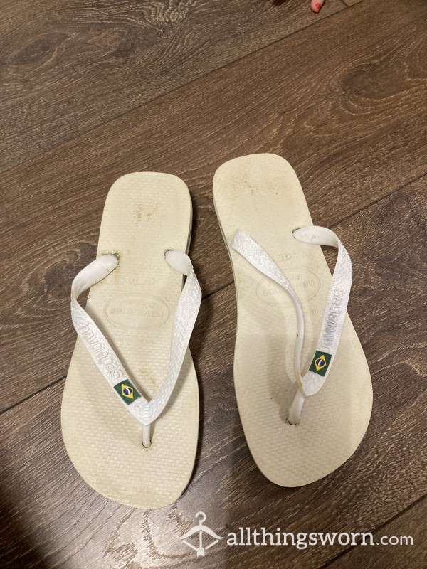 White Flip Flops Very Well Used