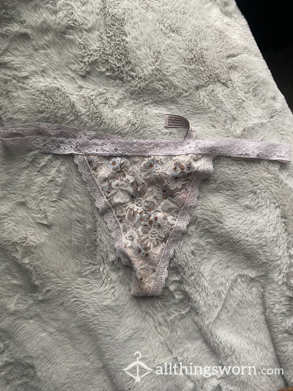 White Floral Lace Thong