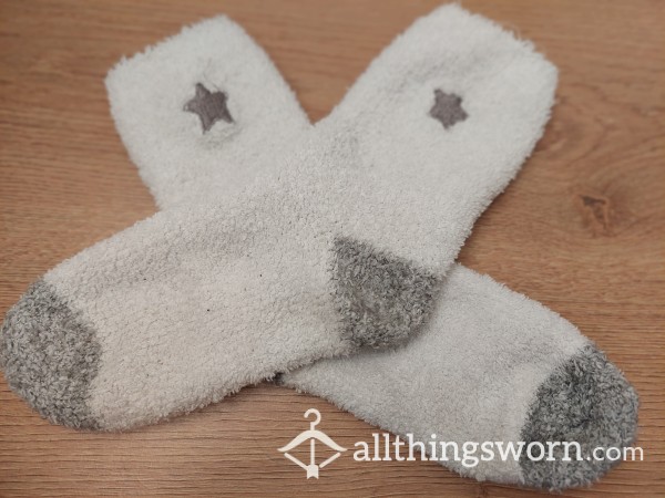White Fluffy Slipper Socks, Small Feet, Size 2