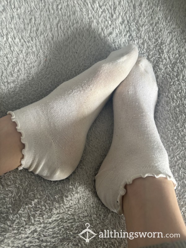 White Frilly Trainer Socks