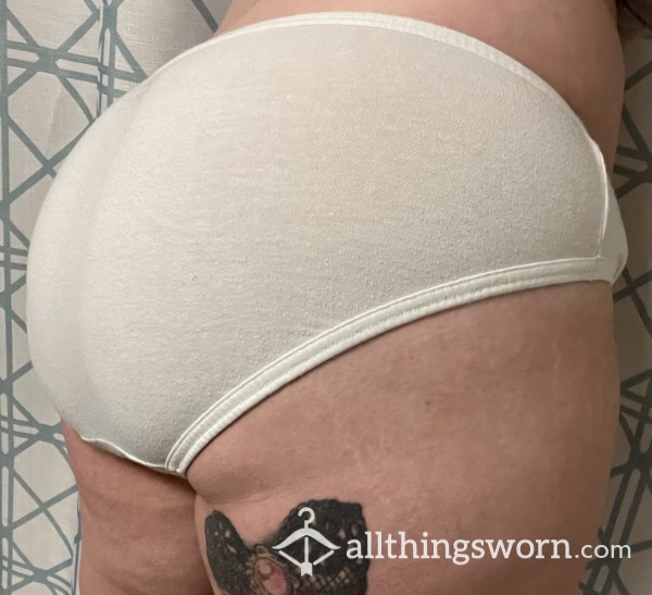 White Granny Panties With Pussy Stains