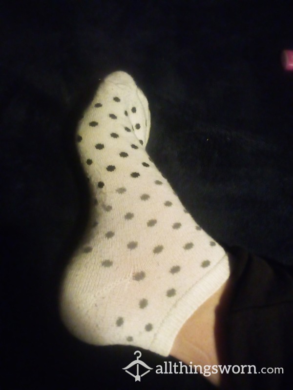 White Gray And Black Polka Dot Ankle Socks