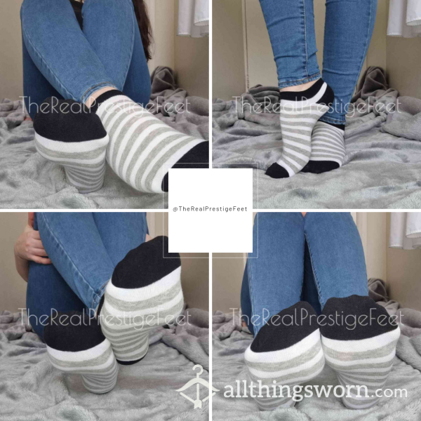 White/Grey & Black Stripe Trainer Socks | Standard Wear 48hrs | Includes Pics & Clip | Additional Days Available | See Listing Photos For More Info - From £16.00