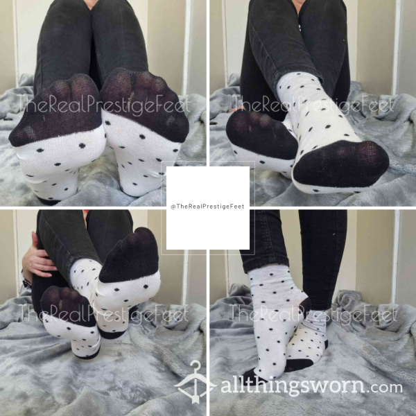 Grey/White Black Polka Dot Ankle Socks | Standard Wear 48hrs | Includes Pics & Clip | Additional Days Available | See Listing Photos For More Info - From £16.00