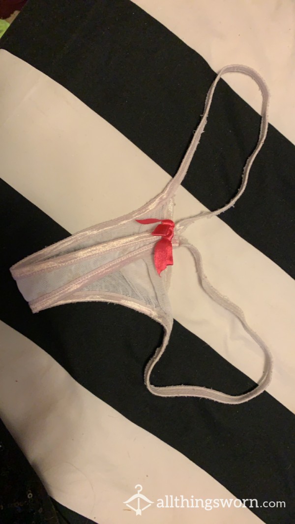 White Gstring With Pink Bow