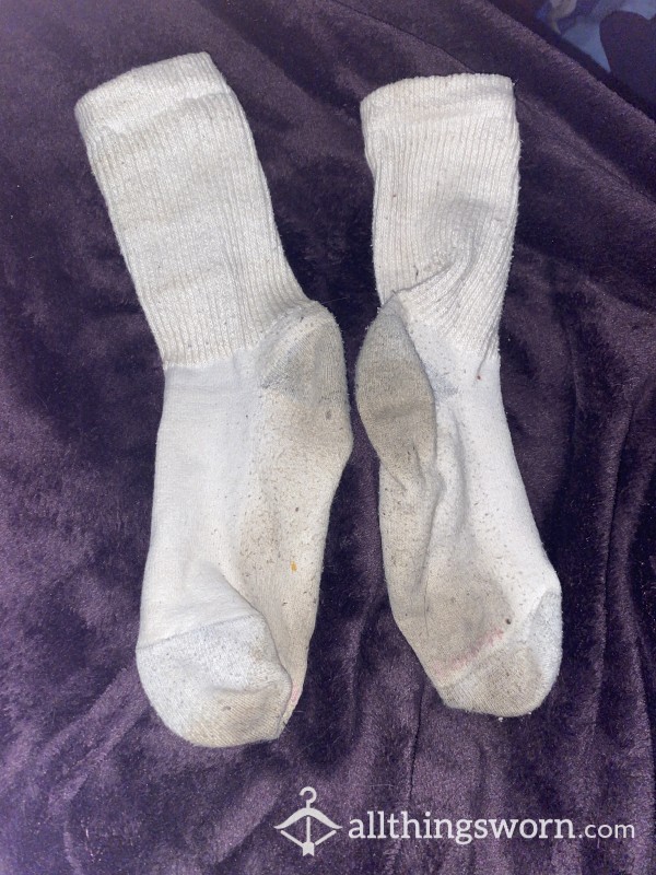 White Hanes Socks Worn All Day Today Nice And Dirty