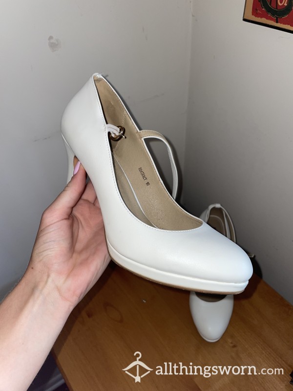 White Heels, Size 10, (Favorite And Most Worn Heel)