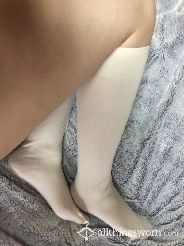 White Knee High Nylons Worn For 24 Hours ;)
