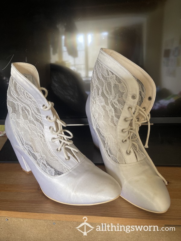 White Lace Wedding Boots - Price Reduced