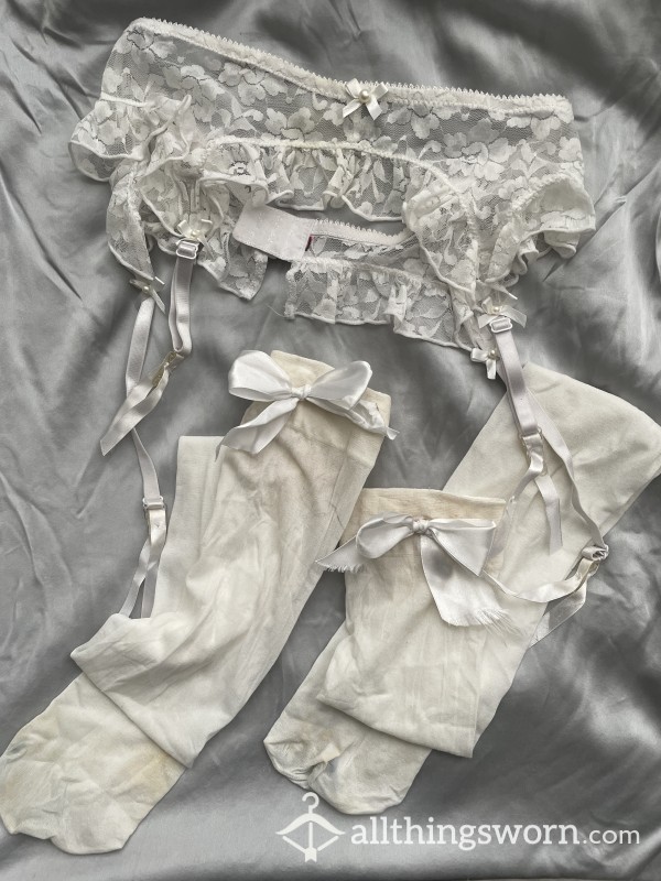 White Lace Harness + Matching Pantyhose Set