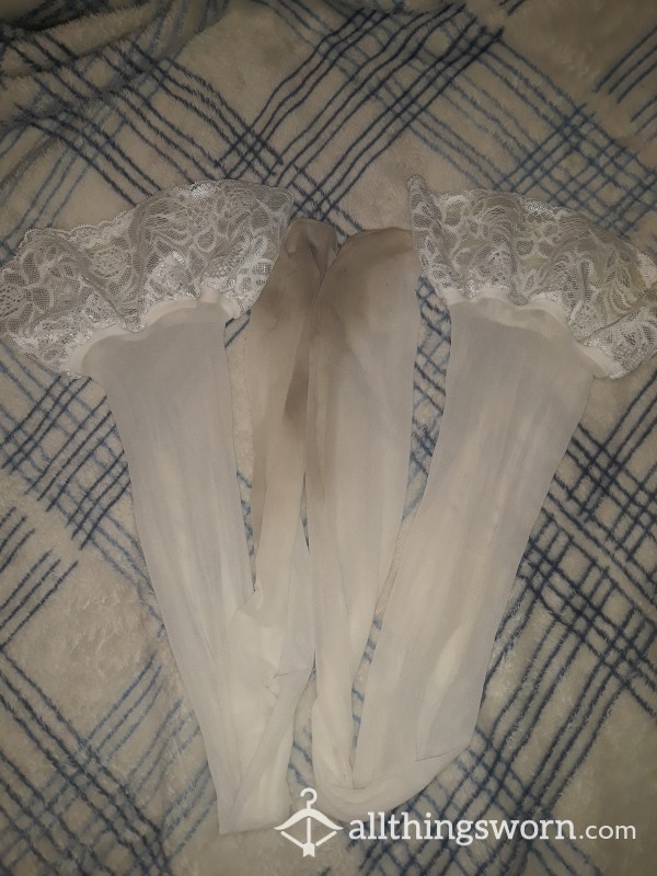 White Lace Stockings! Well Worn But Will Make Them How You Want Them!