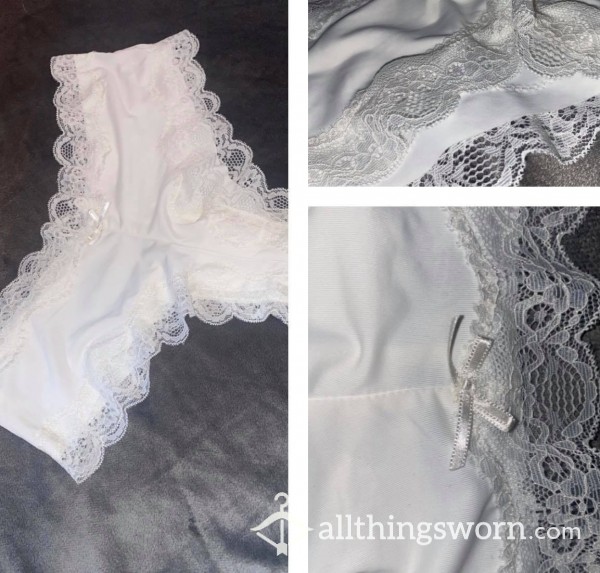 White Lace Trimmed Brazilian Panties