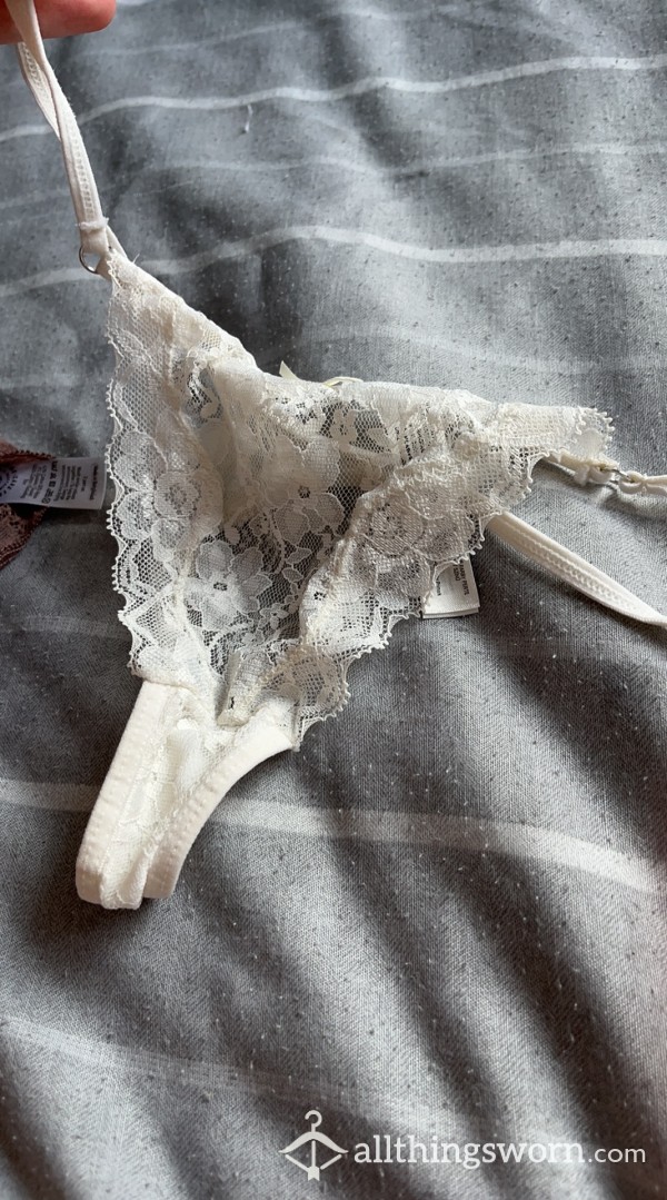 White Lacey G String