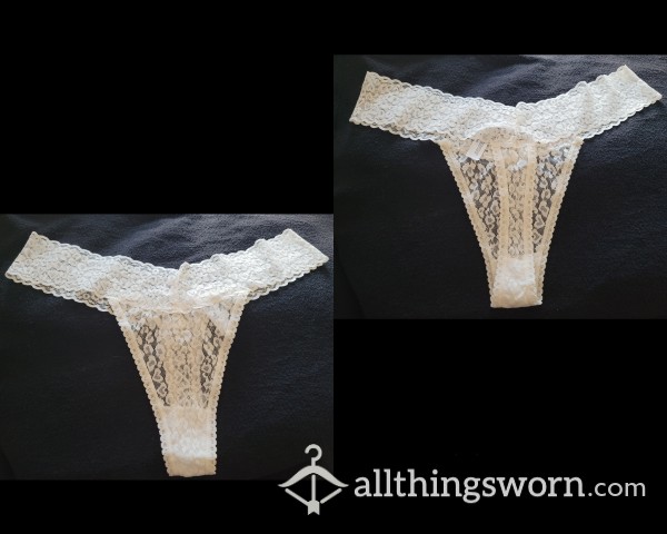 White Lacy Thong Worn 48 Hours