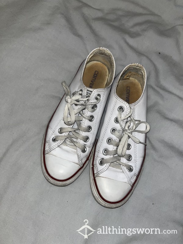 White Leather Converse Well Worn