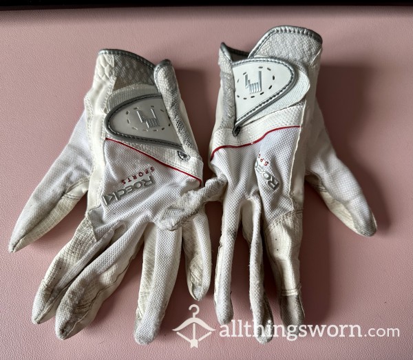 White Leather Stained Riding Gloves