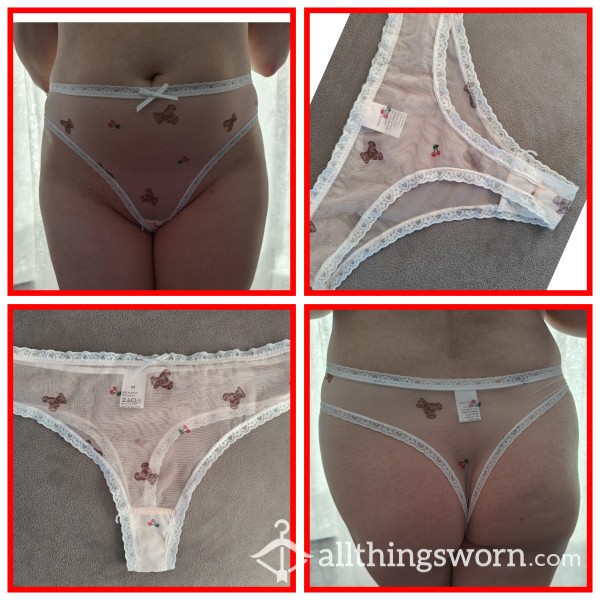 White Mesh Knickers With Teddy Bears So Cute