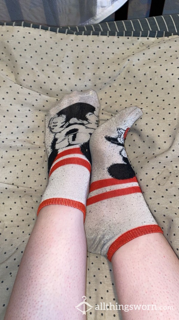 White Mickey Mouse Ankle Socks