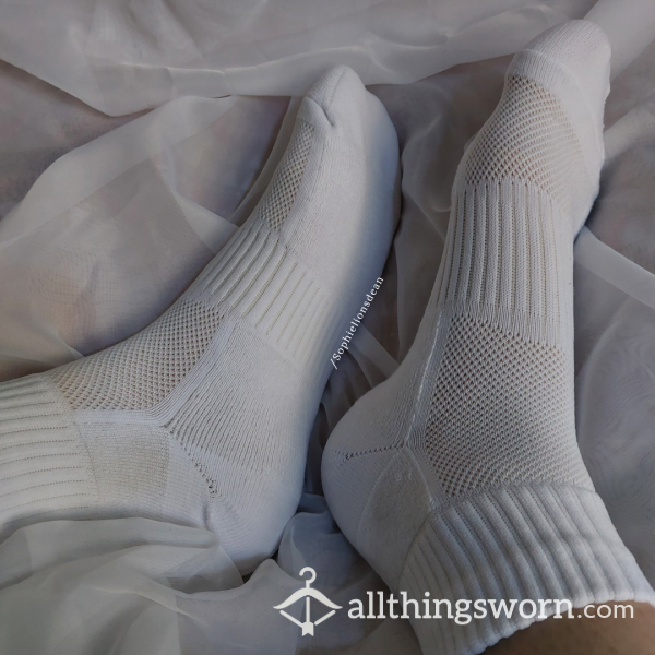 White Nylon Sweaty Sports Socks For Sale| Sweaty, Worn Inside Boots, Worn During Walks | Includes 48hrs Of Wear | Price Includes UK Shipping