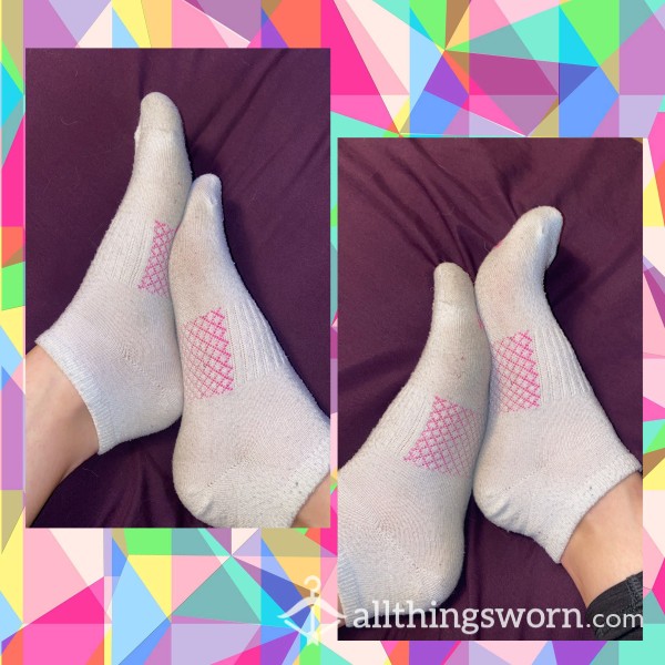 White & Pink DIRTY Hanes Ankle Socks