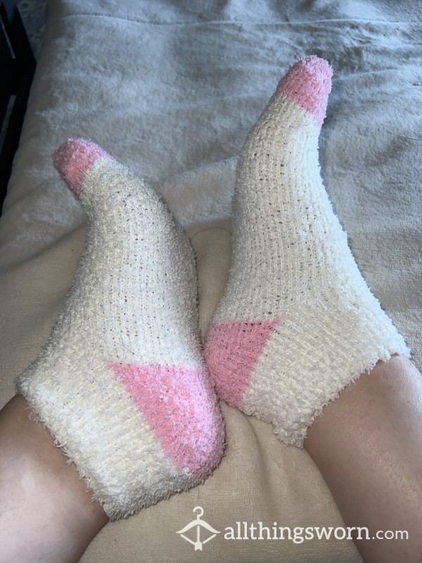 White & Pink Fuzzy Socks