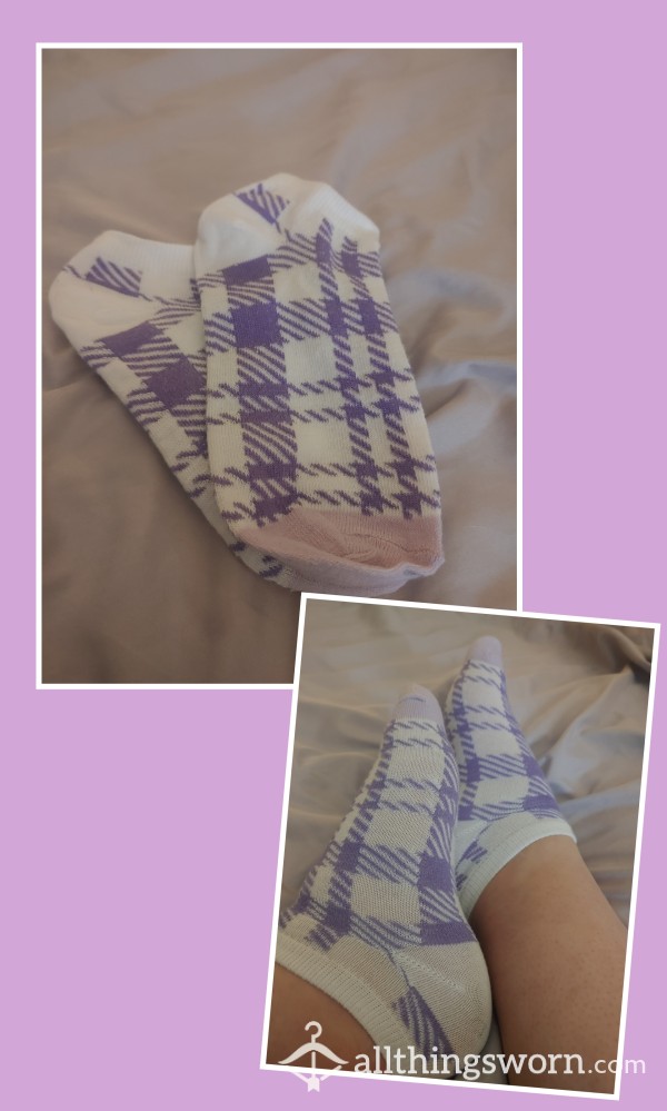 White & Purple Plaid Socks