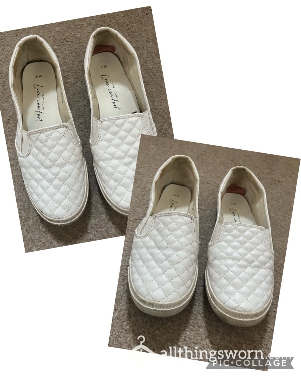 White Quilted Slip On Shoes! Size 5 😍 Always Worn Barefoot 🦶