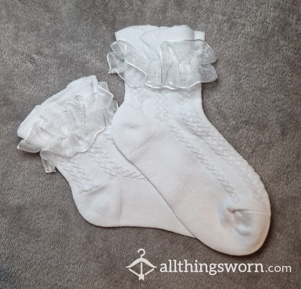 White School Girl Socks With Lace
