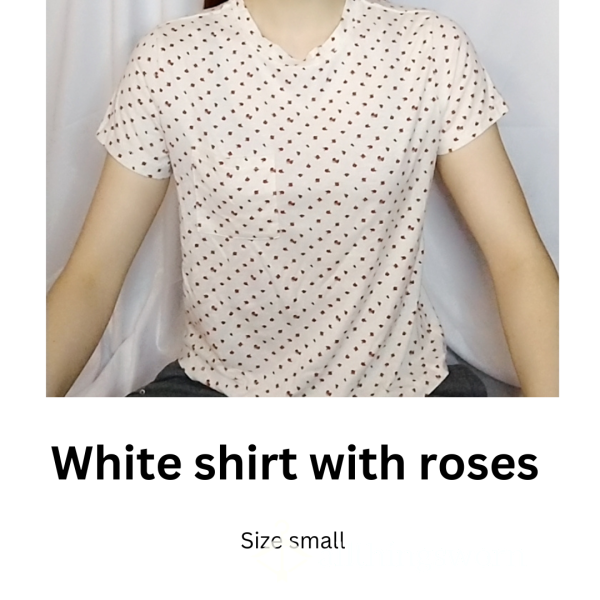 WHITE SHIRT WITH ROSES, SIZE SMALL