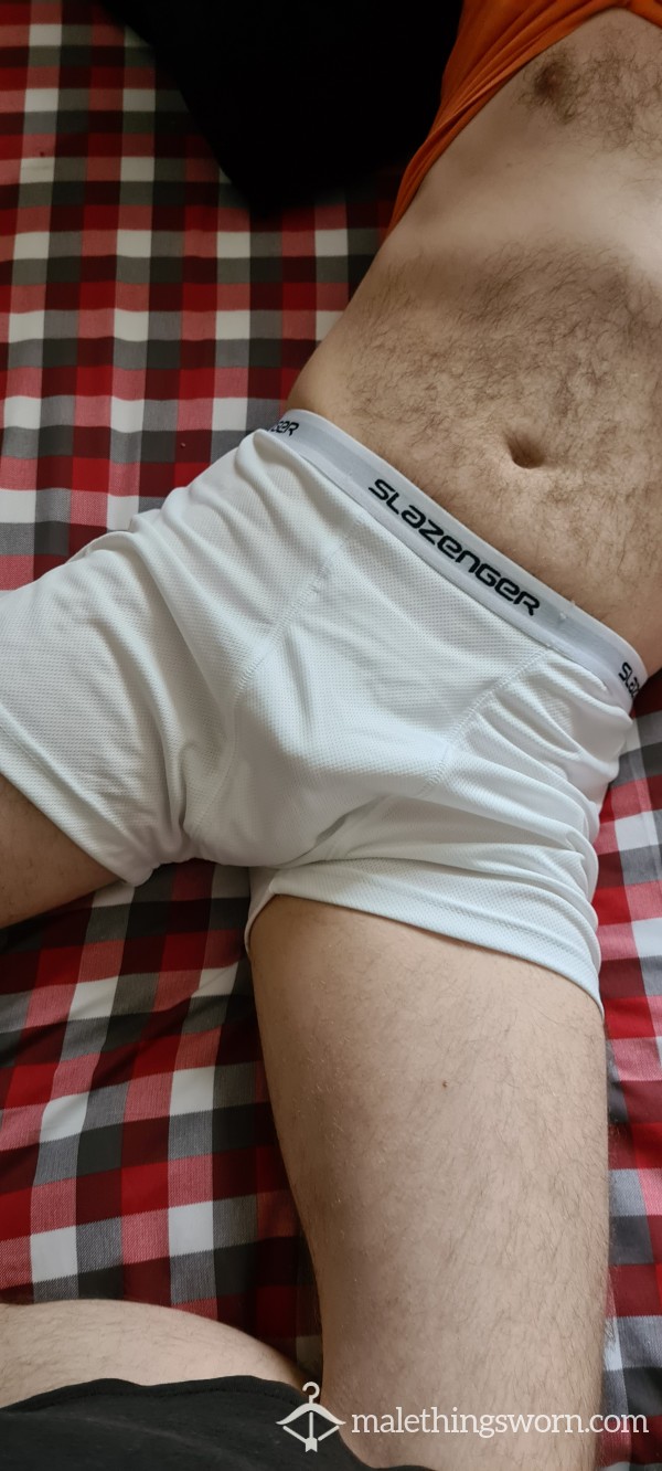 White Slazenger Box Shorts Size L With Pouch For Cup.
