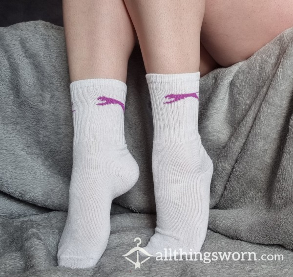 White Slazenger Crew Socks With Purple Logo | Standard Wear 48hrs | Includes Pics & Clip | Additional Days Available | See Listing Photos For More Info - From £16.00