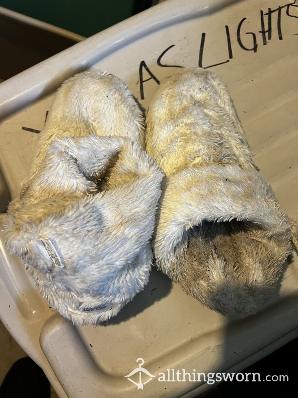White Slippers, Worn, Dirty, Smelly
